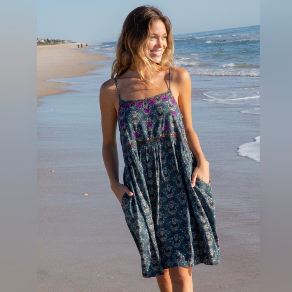 NATURAL LIFE Embroidered Sleeveless Floral Dress Boho S NWT